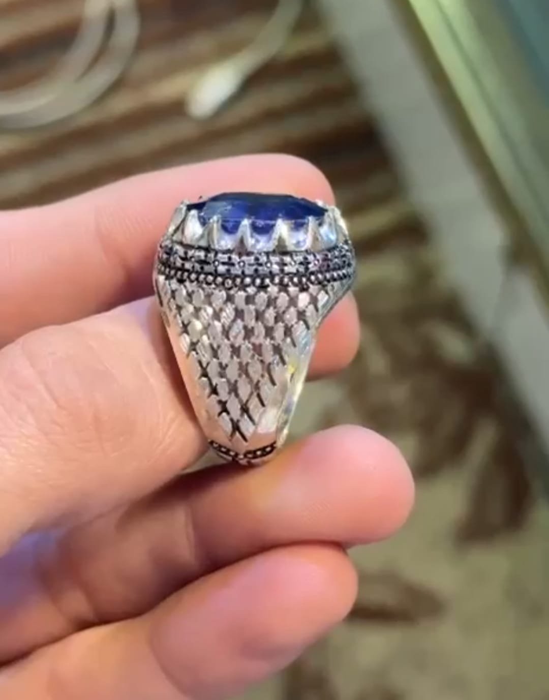 Blue Sapphire Men Ring - Image 4